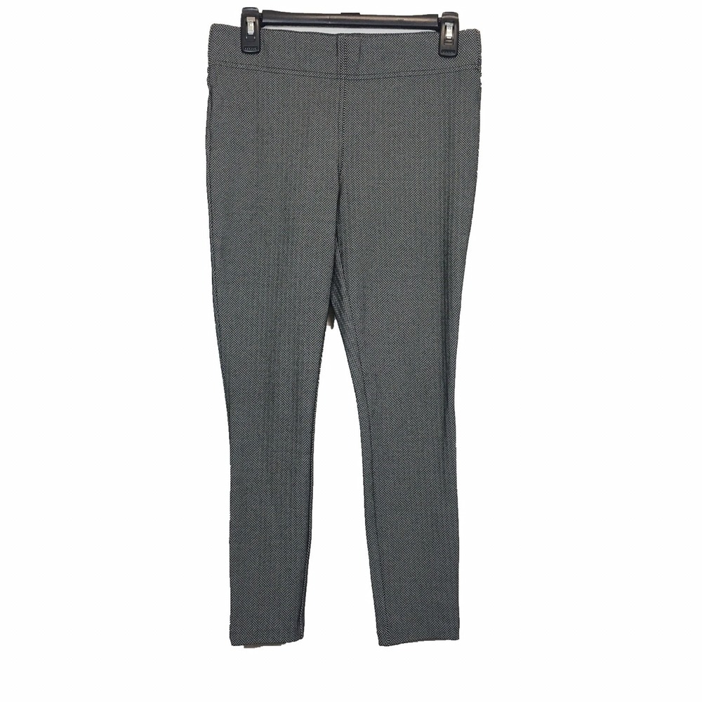 Ann Taylor Loft Pant MED PETITE Black White Herringbone Stretch Skinny Career